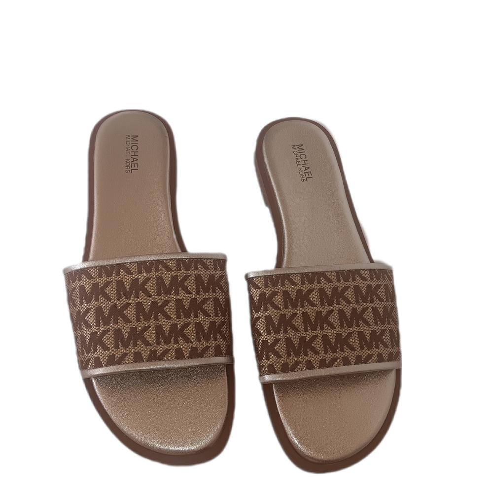 Michael Kors Brown Monogram Slide Sandals
